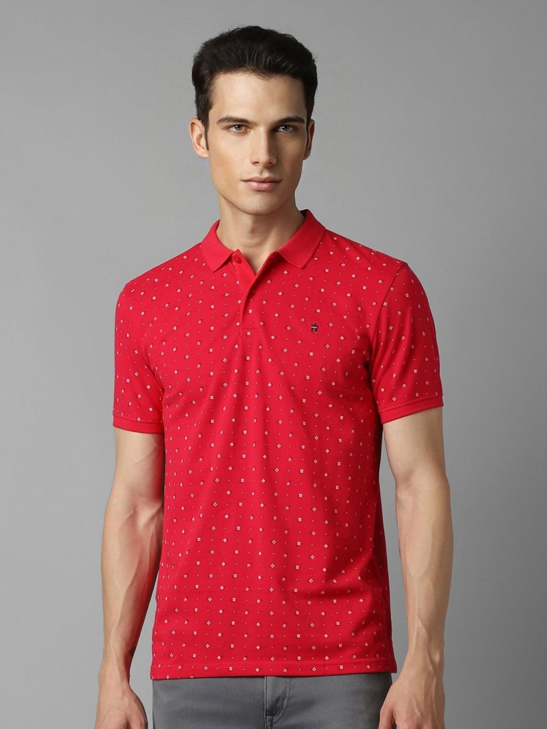 

Louis Philippe Sport Men Printed Polo Collar Cotton Slim Fit Tshirt, Red