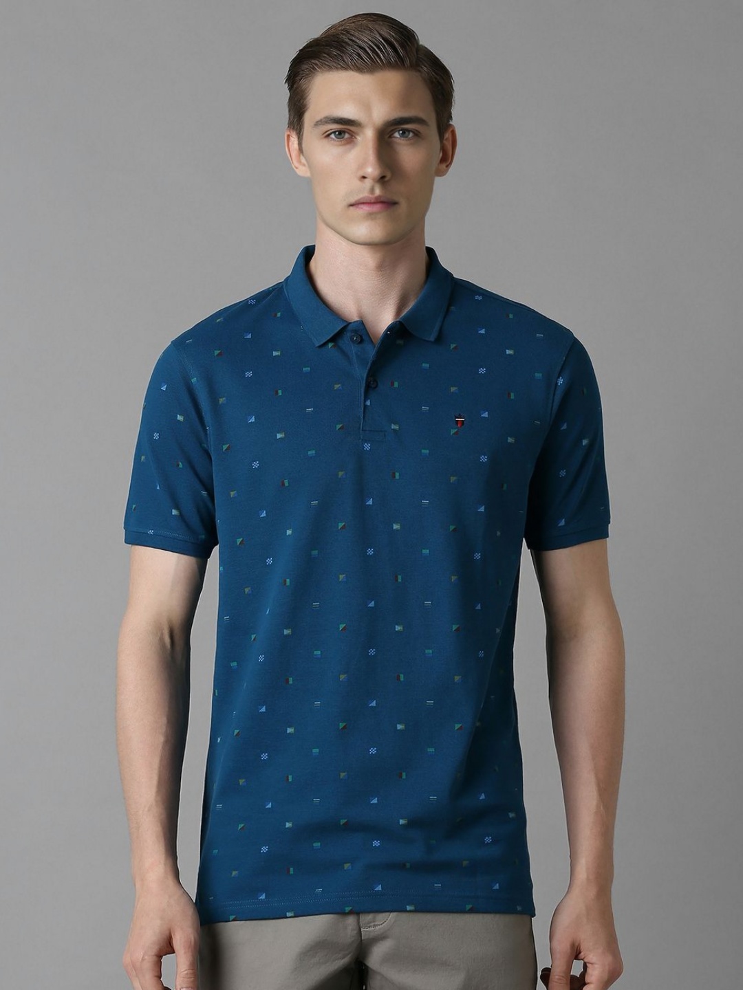 

Louis Philippe Sport Men Printed Polo Collar Cotton Slim Fit Tshirt, Blue