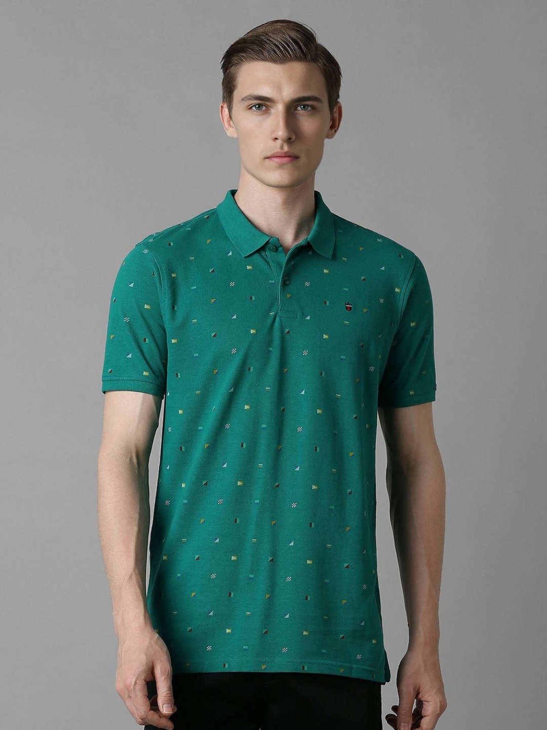 

Louis Philippe Sport Men Printed Polo Collar Cotton Slim Fit Tshirt, Green