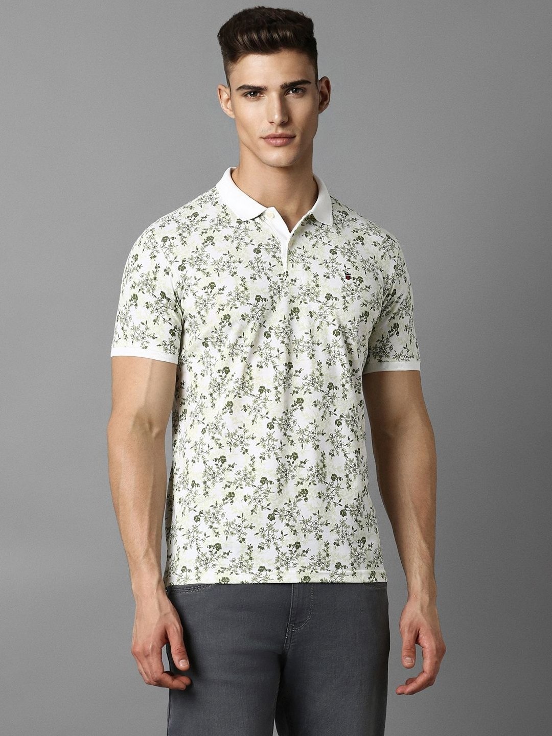 

Louis Philippe Sport Men Printed Polo Collar Cotton Slim Fit Tshirt, White