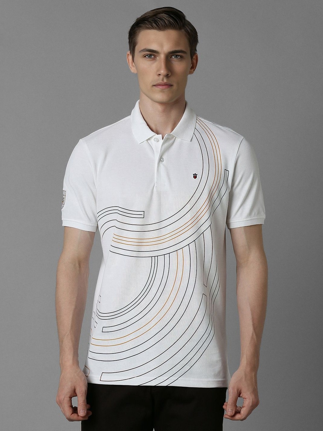 

Louis Philippe Sport Men Printed Polo Collar Cotton Slim Fit Tshirt, White