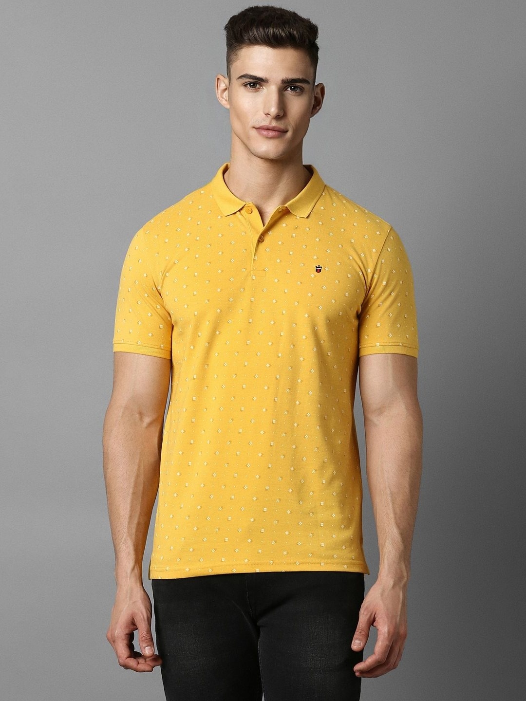 

Louis Philippe Sport Men Printed Polo Collar Cotton Slim Fit Tshirt, Yellow