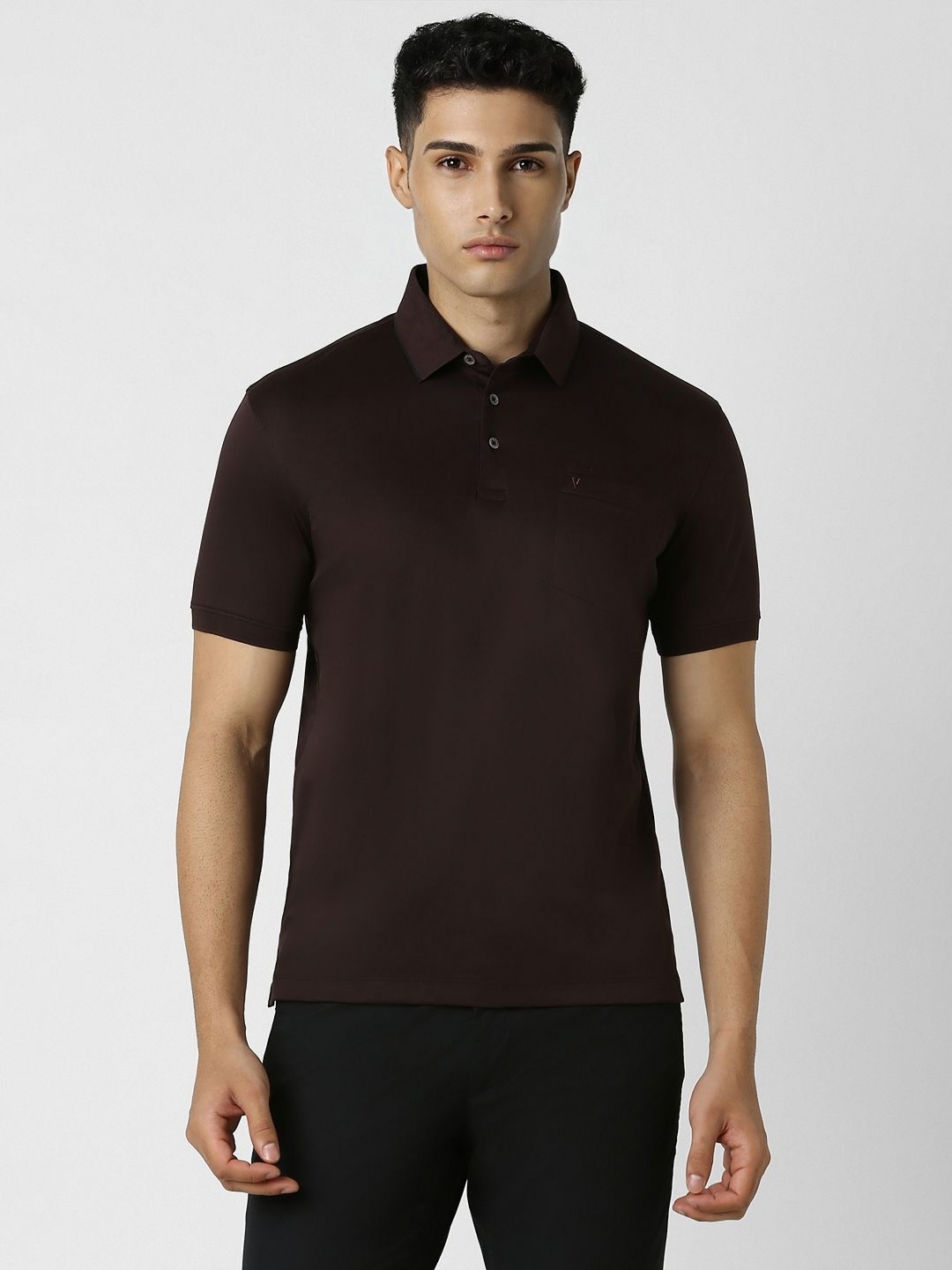 

Van Heusen Men Solid Pocket Detailing Polo Collar Cotton T-Shirt, Brown