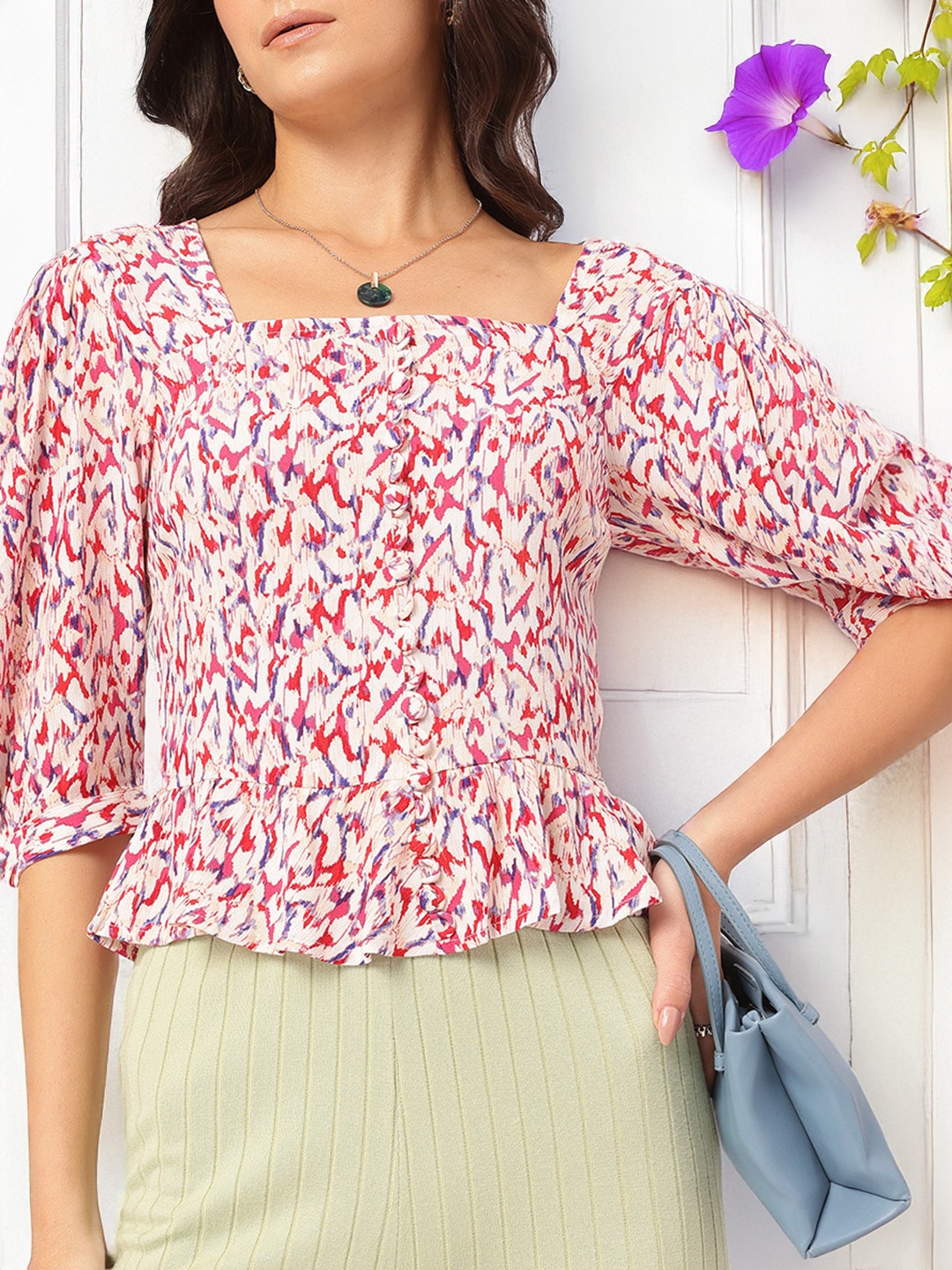 

DressBerry Sweet & Simple Square Neck A-line Top, Red