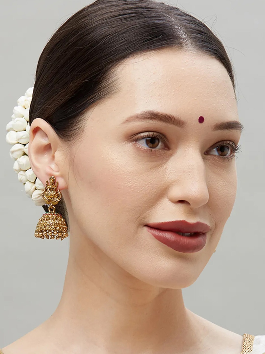 

Fida Geometric Gold Plated Stone Studded & Beaded Dome Shaped Jhumkas