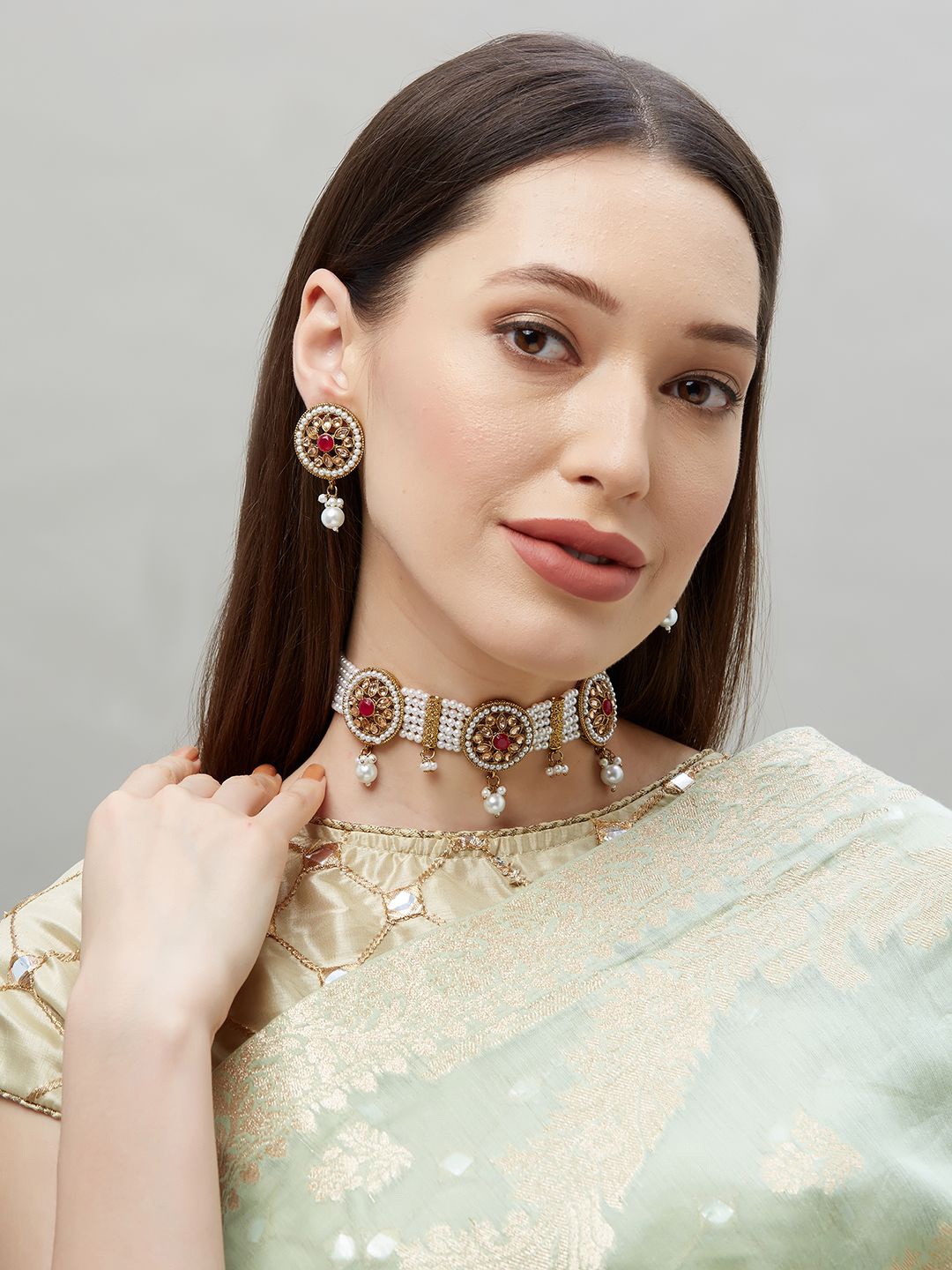 

Fida Kundan-Studded & Beaded Jewellery Set, Gold