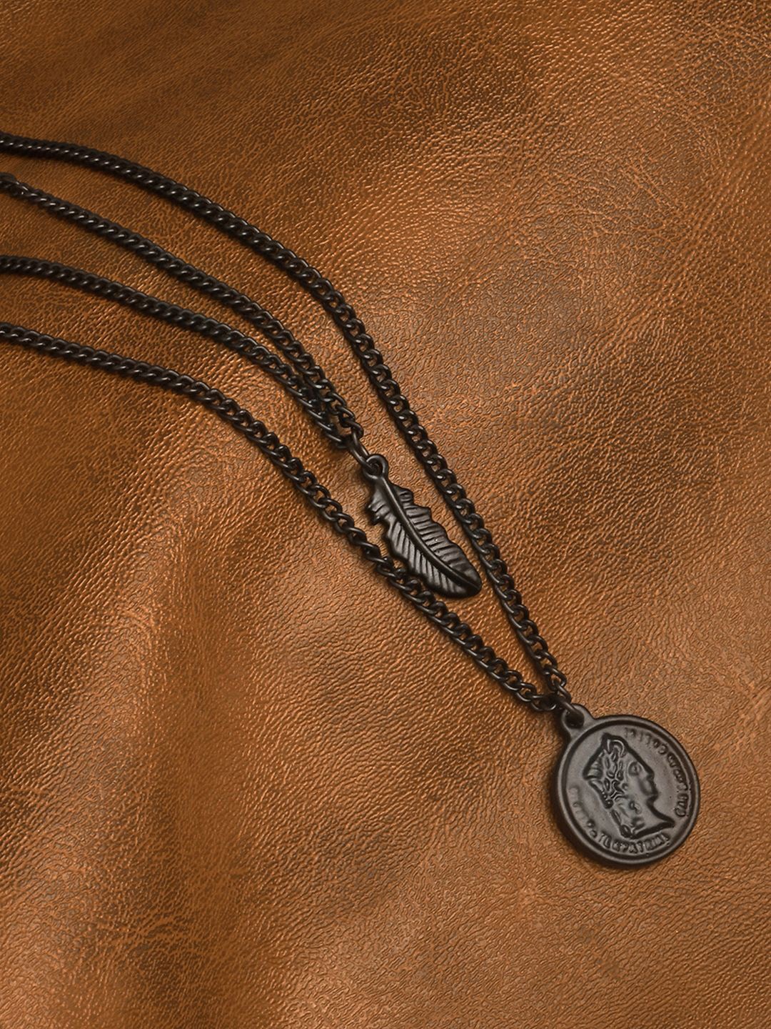 

The Bro Code Men Layered Pendants With Chains, Black