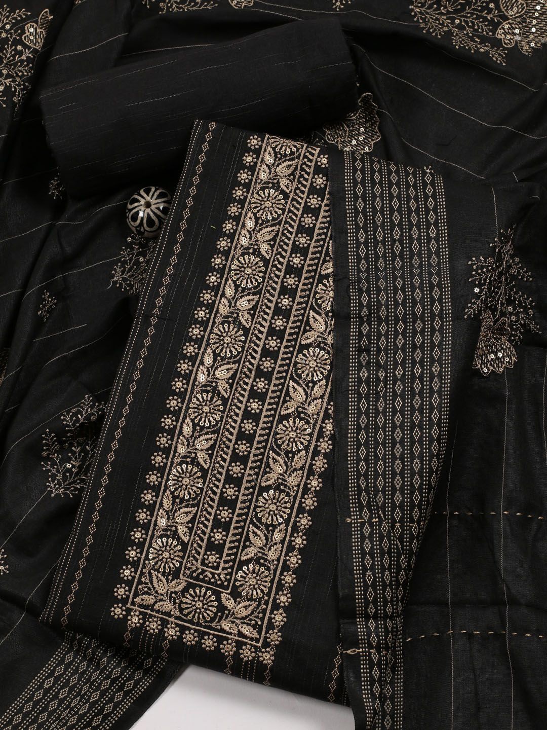 

Meena Bazaar Ethnic Motifs Woven Design Sequinned Unstitched Dress Material, Black