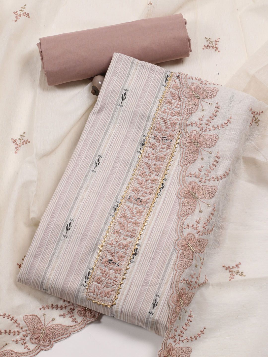 

Meena Bazaar Ethnic Motifs Woven Design Unstitched Dress Material, Cream