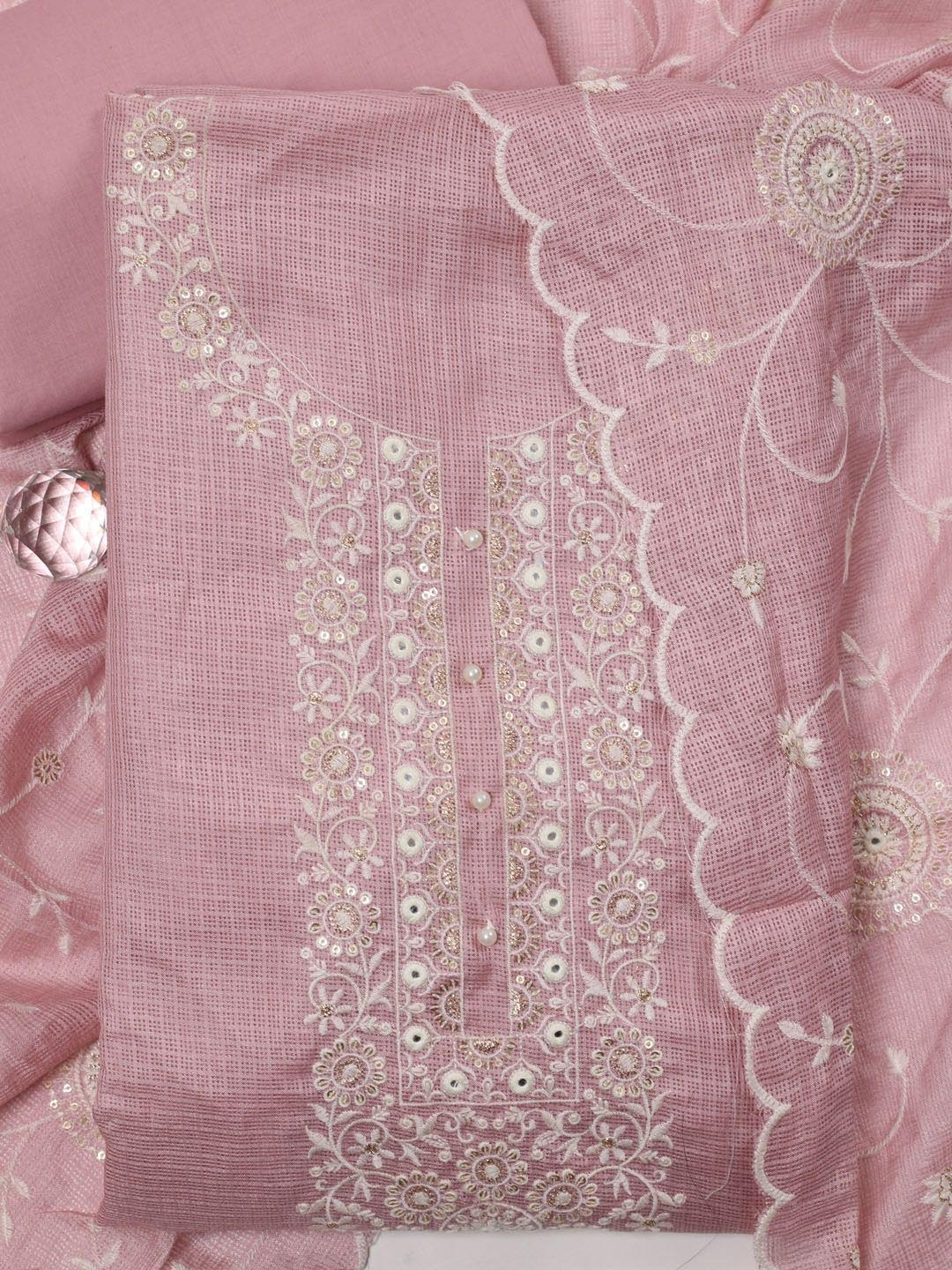 

Meena Bazaar Embroidered Sequinned Cotton Unstitched Dress Material, Pink
