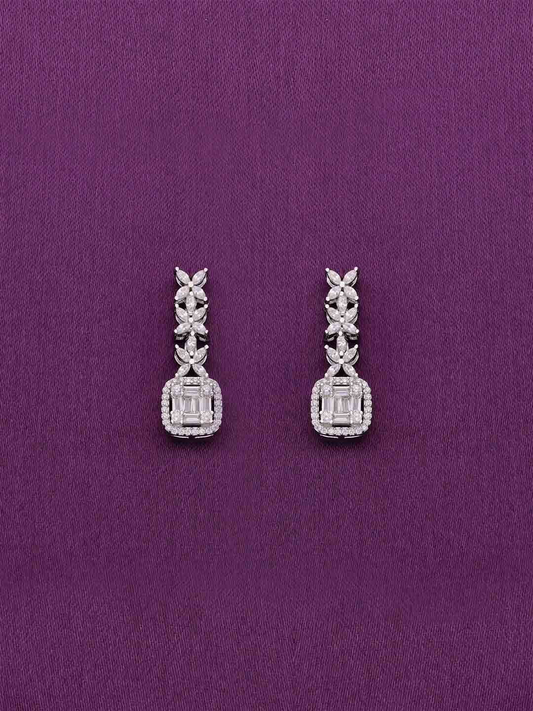 

KAI JEWEL 92.5 Sterling Silver Rhodium-Plated Cubic Zirconia Studded Drop Earrings