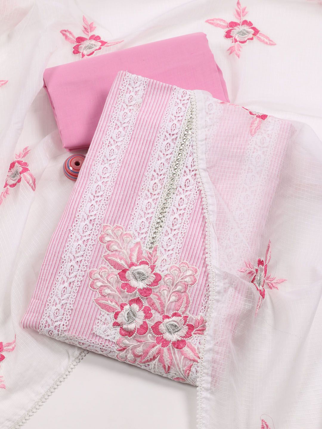 

Meena Bazaar Ethnic Motifs Woven Design Unstitched Dress Material, Pink