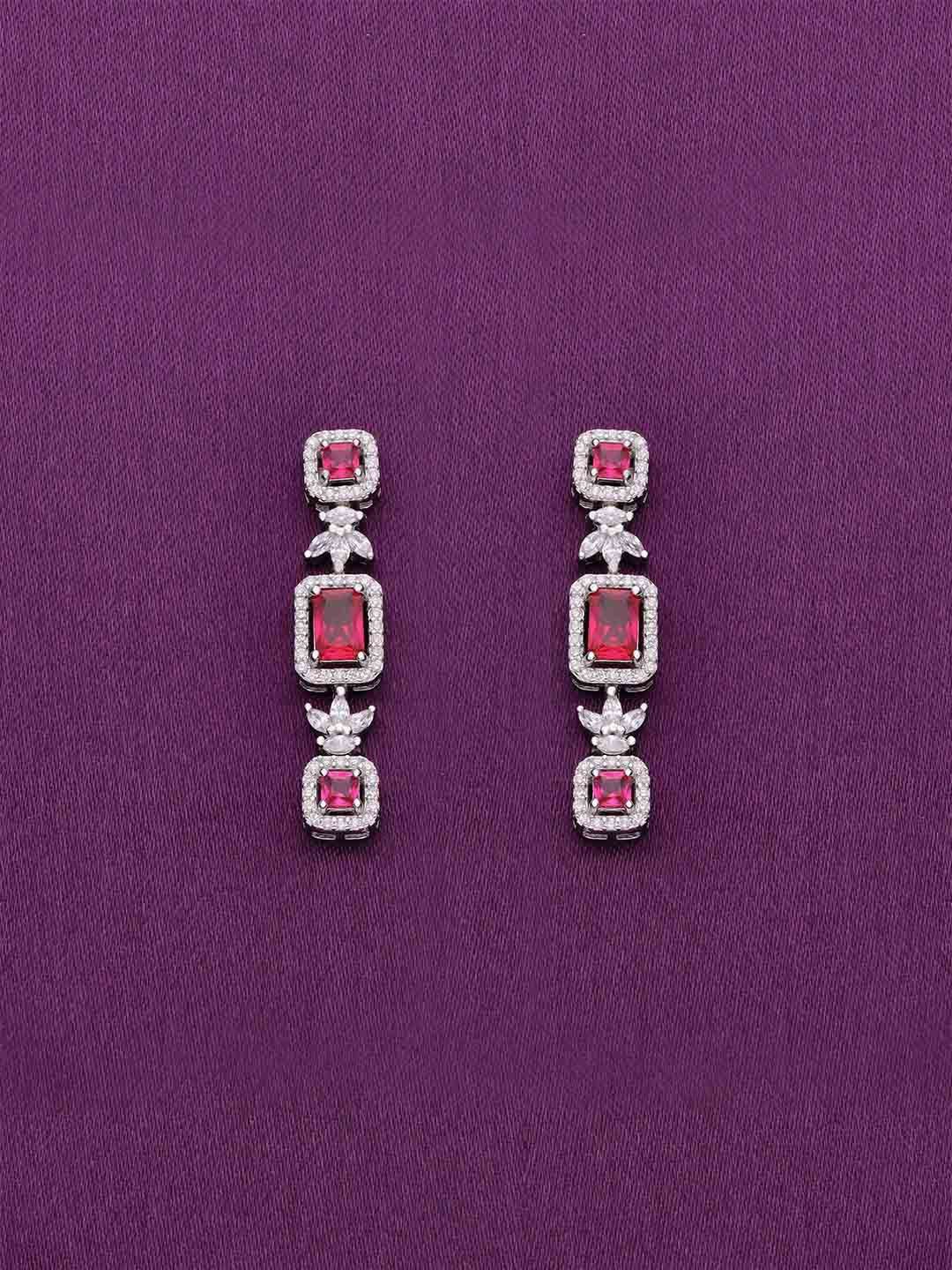 

KAI JEWEL 92.5 Sterling Silver Rhodium-Plated Cubic Zirconia Studded Drop Earrings