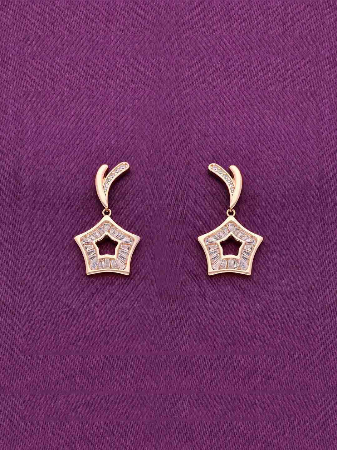 

KAI JEWEL 92.5 Sterling Silver Rose Gold-Plated Cubic Zirconia Studded Drop Earrings
