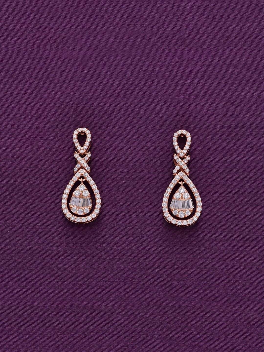 

KAI JEWEL 92.5 Sterling Silver Rose Gold-Plated Cubic Zirconia Studded Drop Earrings