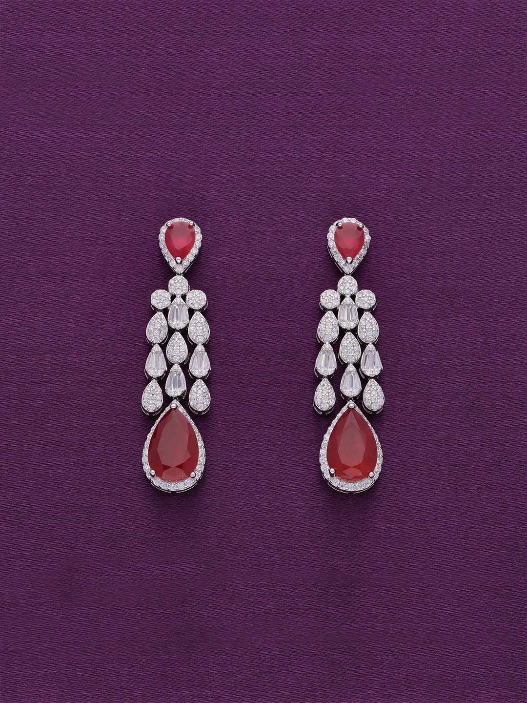 

KAI JEWEL 92.5 Sterling Silver Rhodium-Plated Cubic Zirconia Studded Drop Earrings
