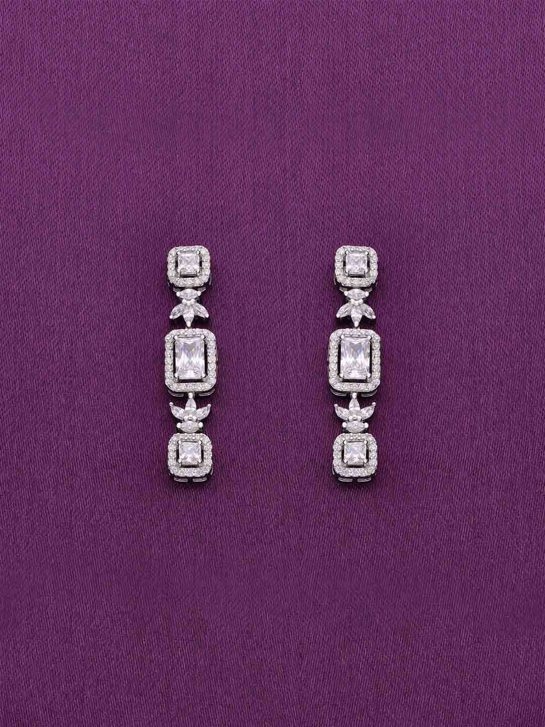 

KAI JEWEL 92.5 Sterling Silver Rhodium-Plated Cubic Zirconia Studded Drop Earrings