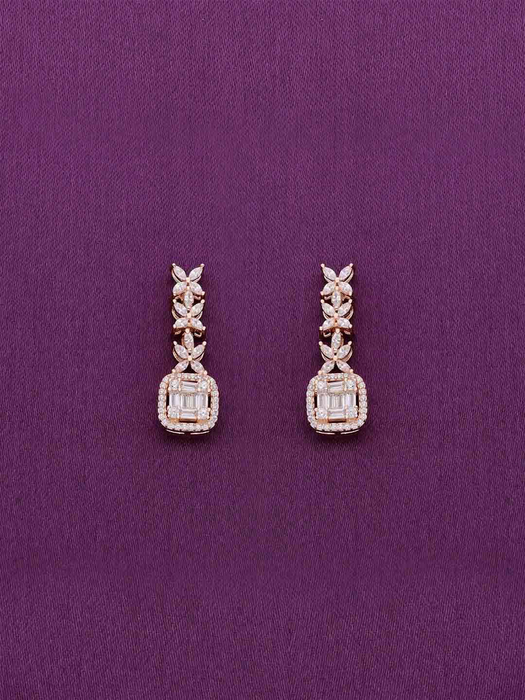 

KAI JEWEL 92.5 Sterling Silver Rose Gold-Plated Cubic Zirconia Studded Drop Earrings