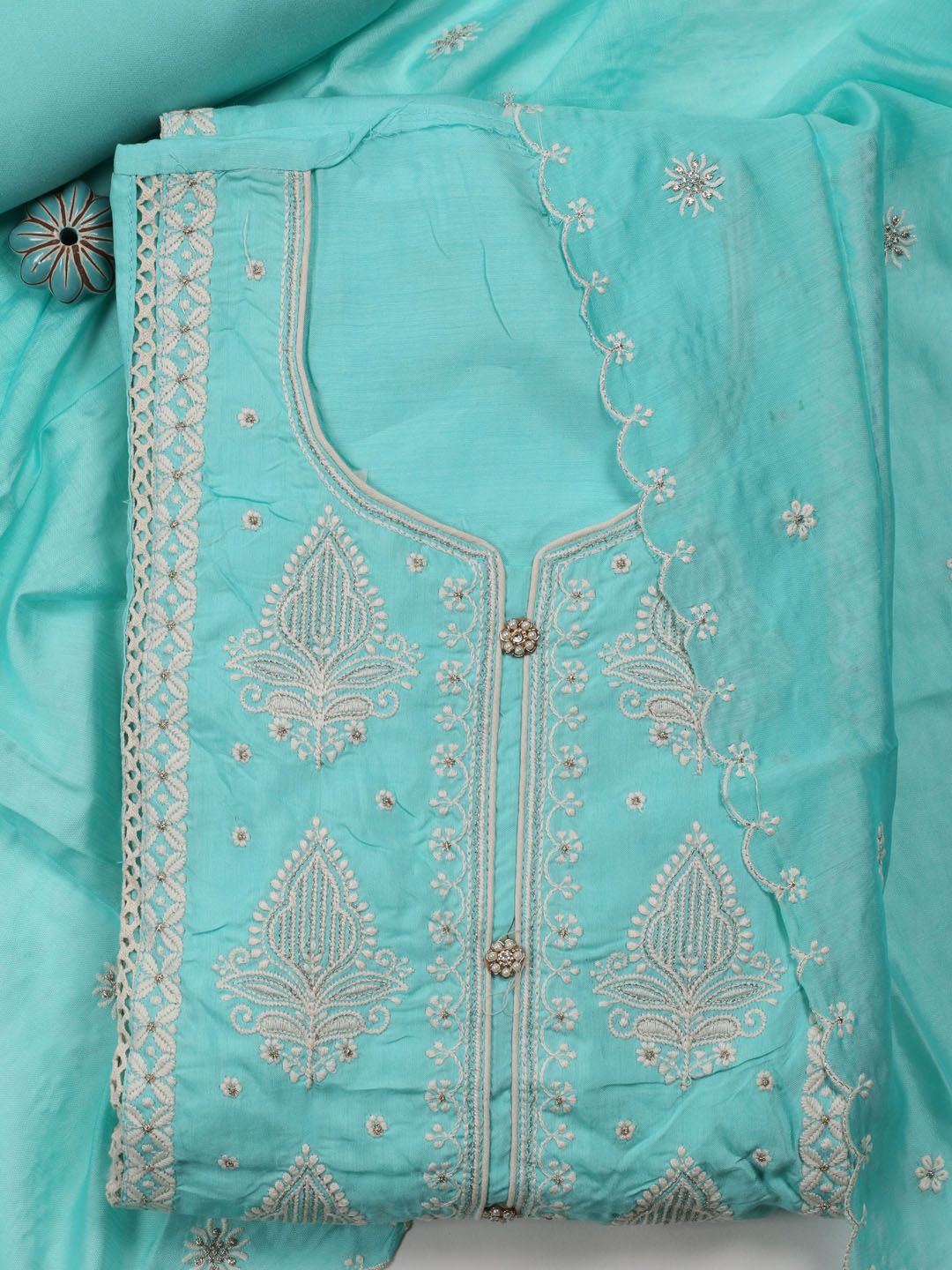 

Meena Bazaar Ethnic Motifs Embroidered Unstitched Dress Material, Blue