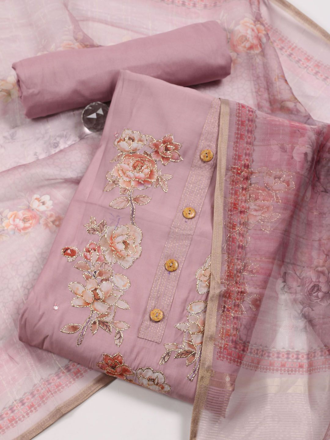 

Meena Bazaar Floral Printed Unstitched Dress Material, Purple