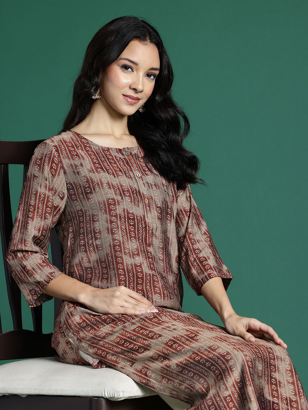 

Sangria Ethnic Motifs Printed Kurta, Rust