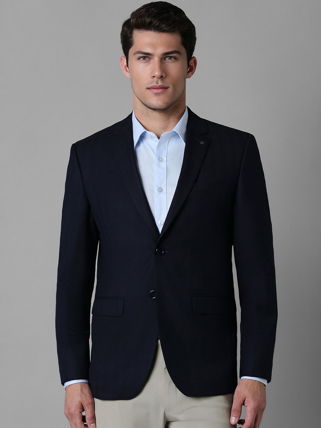 

Louis Philippe Notched Lapel Collar Slim-Fit Single-Breasted Formal Blazer, Navy blue