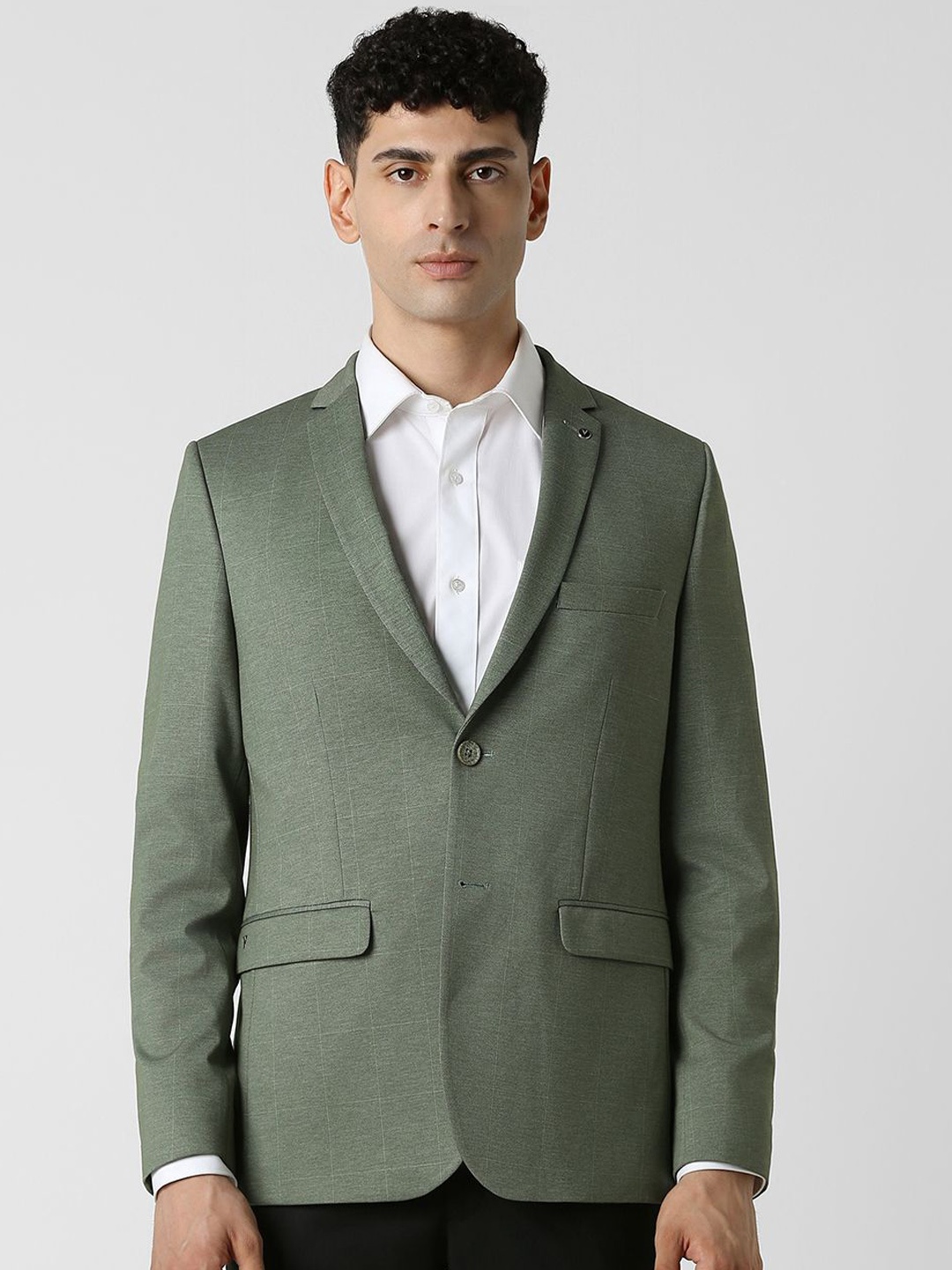 

Van Heusen Checked Super Slim Fit Single-Breasted Formal Blazers, Olive