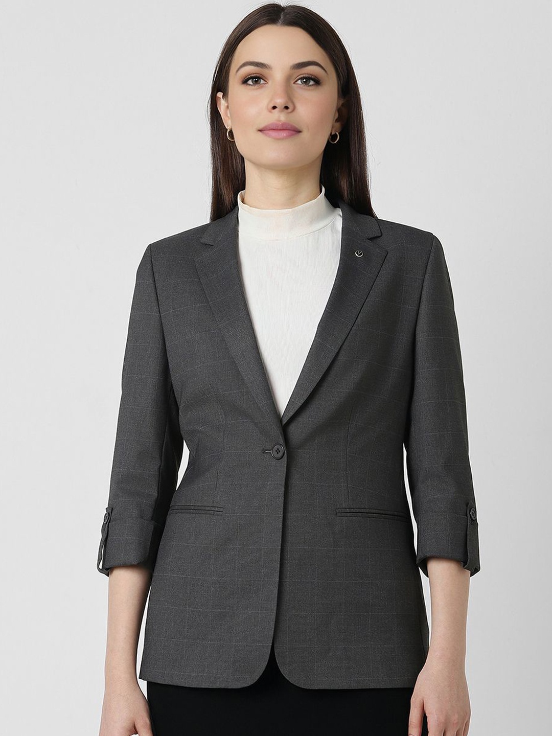 

Van Heusen Woman Checked Single-Breasted Formal Blazers, Grey