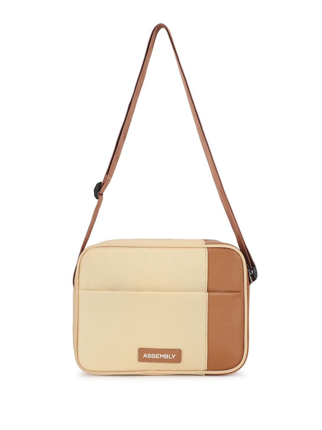 

Assembly Colourblocked Structured Zip Closure Sling Bag, Beige