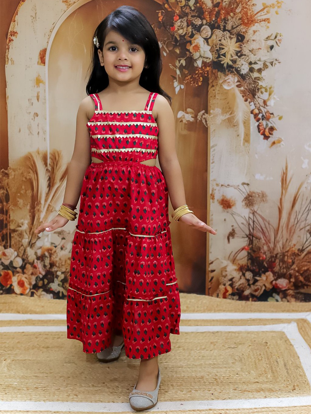 

KID1 Girls Printed Shoulder Straps Maxi Dress, Red