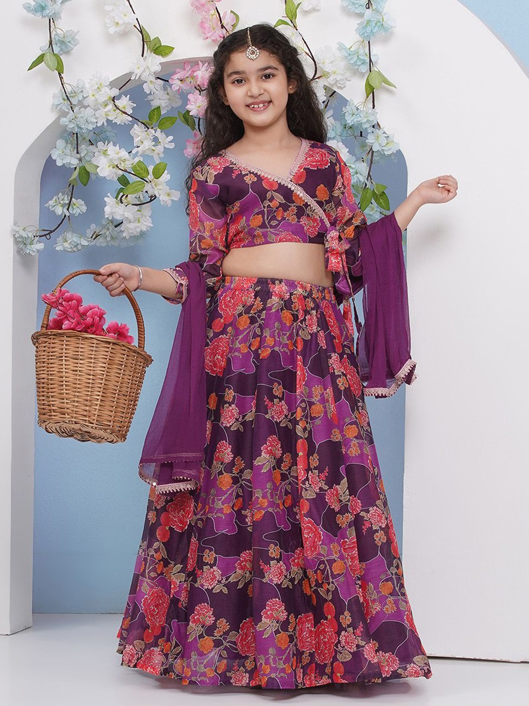 

Bitiya by Bhama Girls Printed Ready To Wear Lehenga & Blouse With Dupatta, Purple