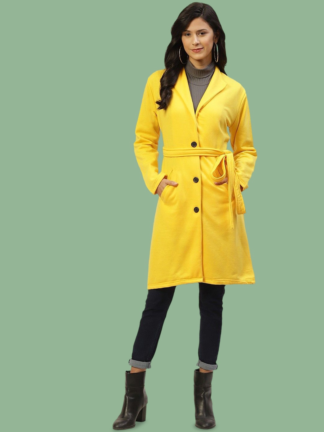 

BAESD Women Long Sleeve Single-Breasted Overcoat, Yellow
