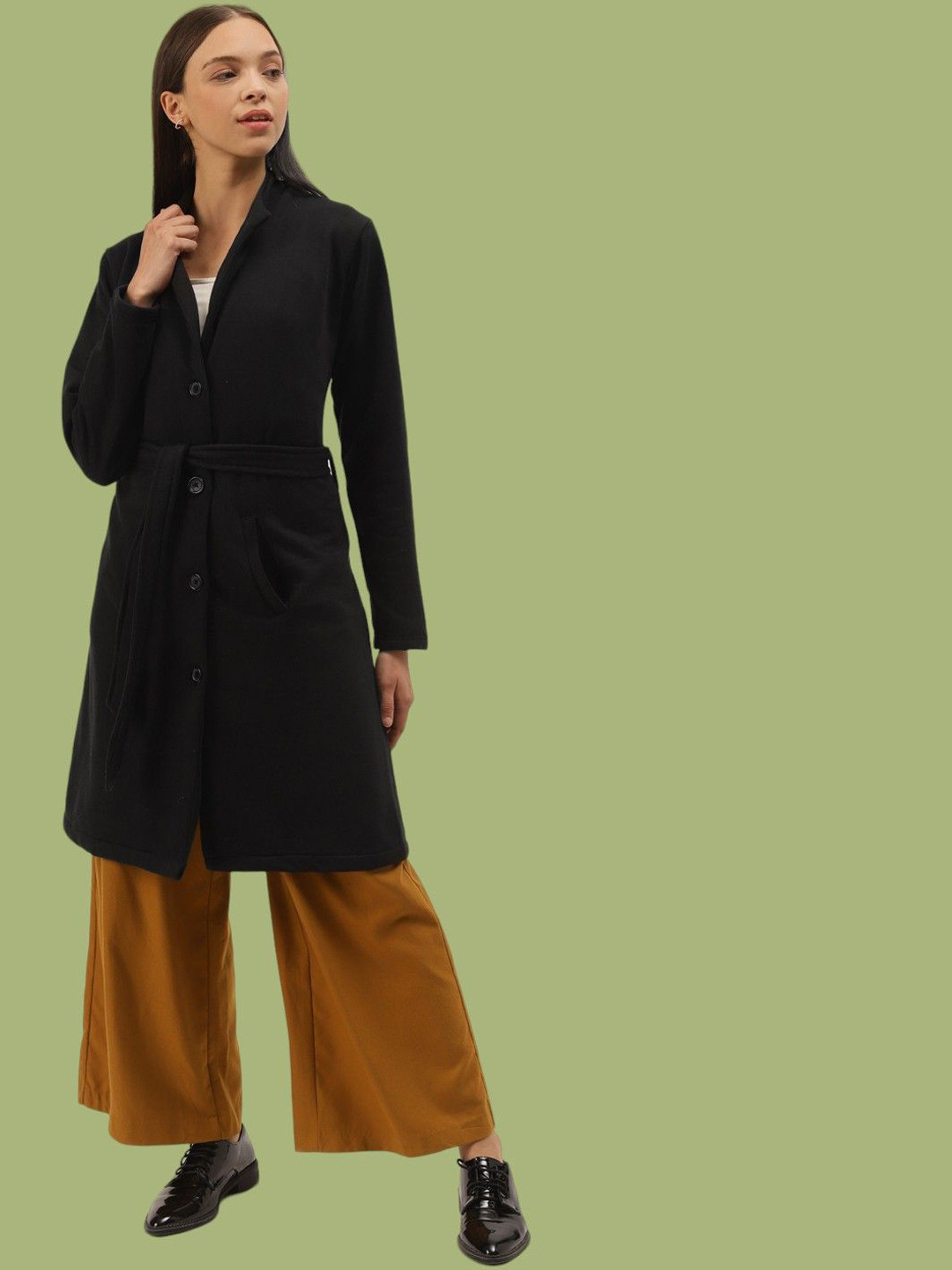 

BAESD Single-Breasted Spread Collar Overcoat, Black
