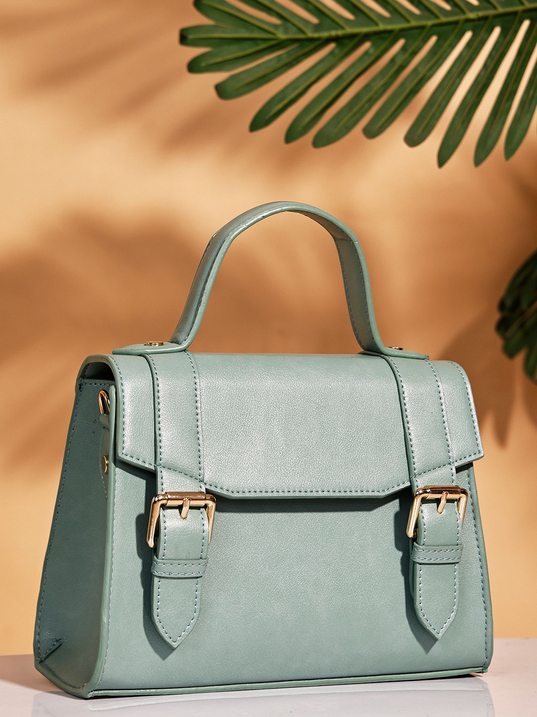 

White Lily PU Structured Handheld Bag, Green