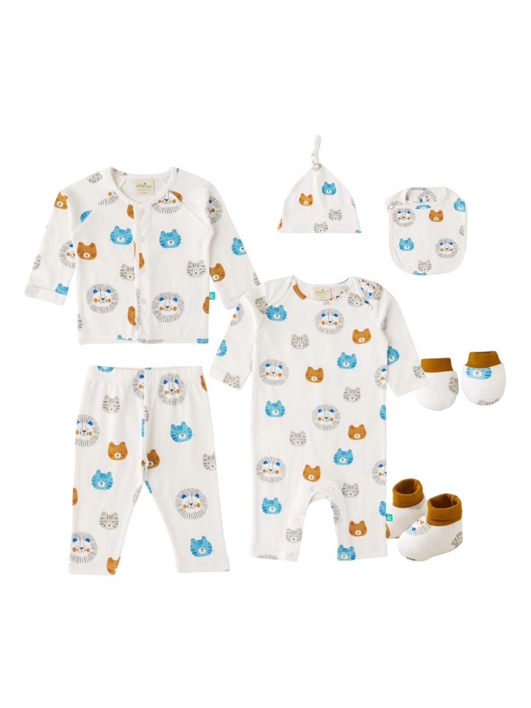 

JusCubs Infants Set Of 7 Printed Pure Cotton Baby Apparel Gift Set, White