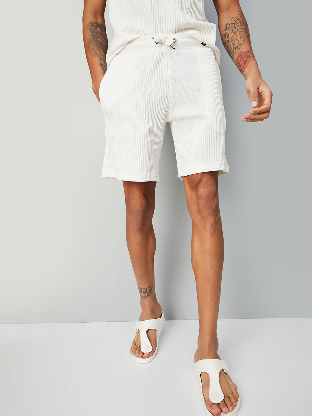 

max Men Ribbed Lounge Shorts, White