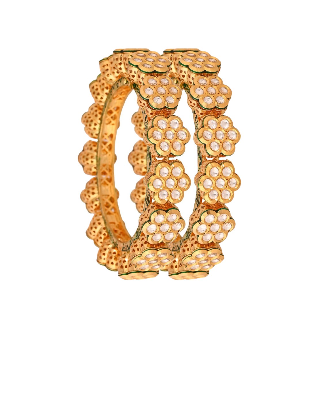 

RATNAVALI JEWELS Set Of 2 Gold-Plated Kundan-Studded Bangles