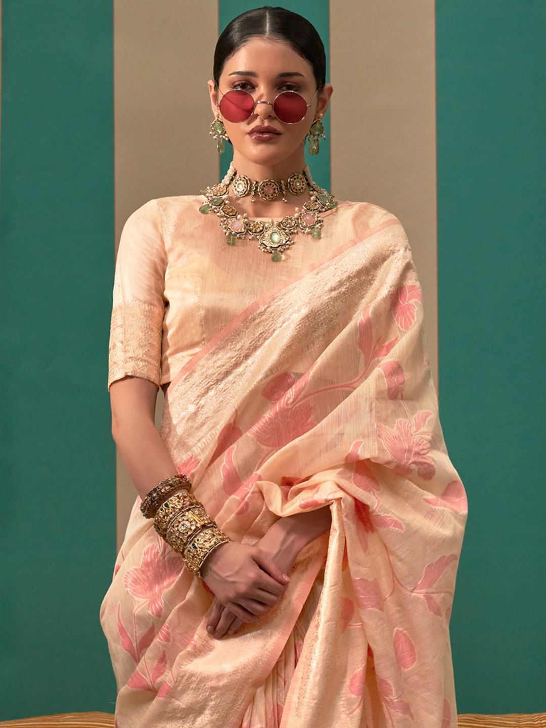 

Saree mall Woven Design Zari Banarasi Sarees, Cream
