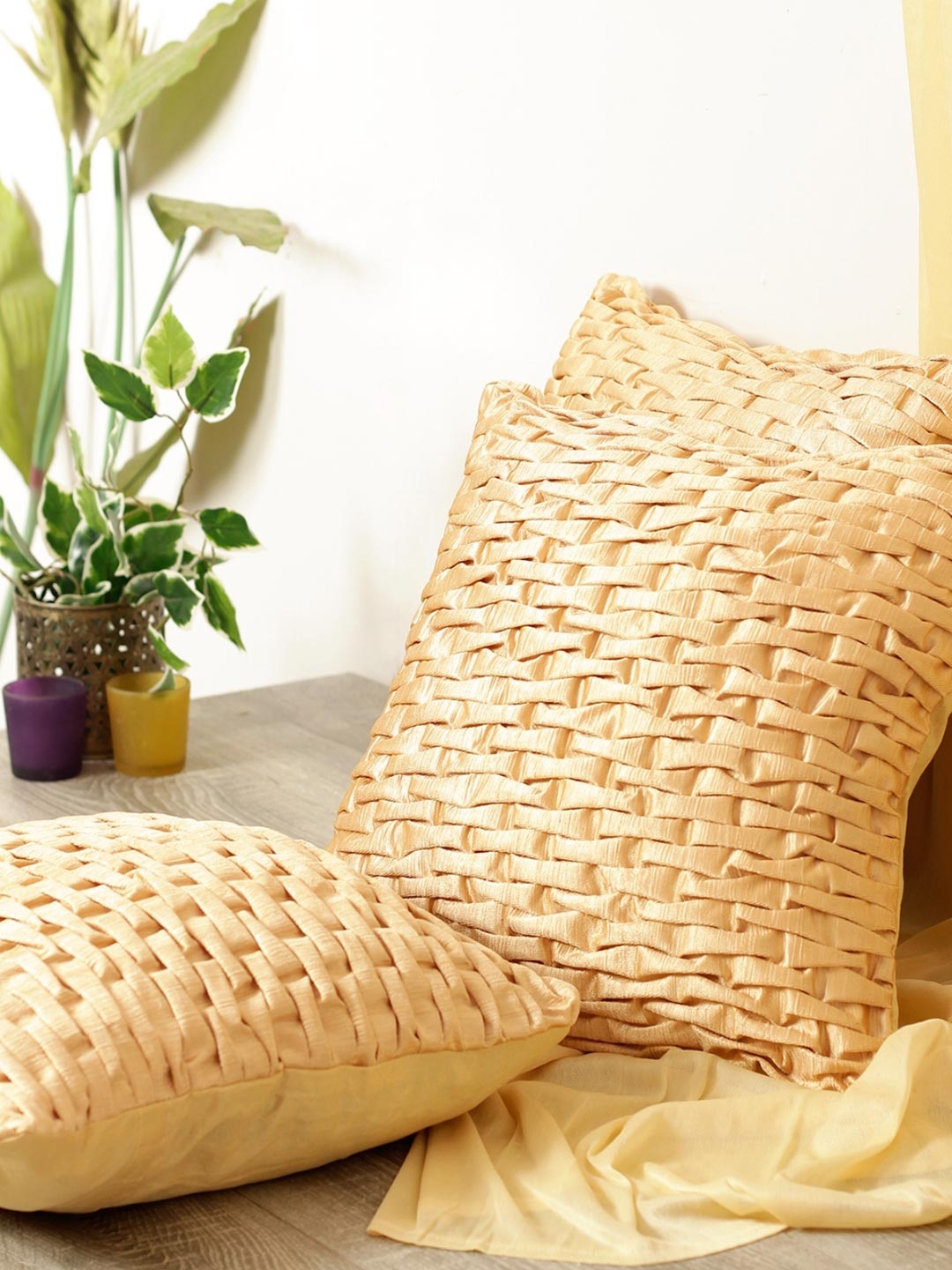 

Myntra Elegant Homes Beige 3 Pieces Geometric Square Cushion Covers