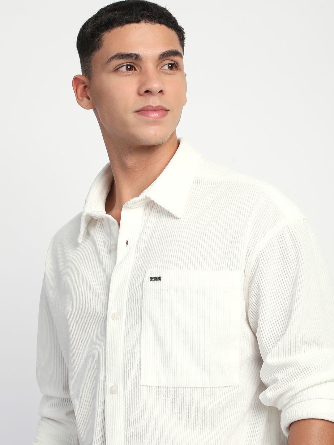 

THE BEAR HOUSE Men Corduroy Relaxed Fit Casual Shirt, White