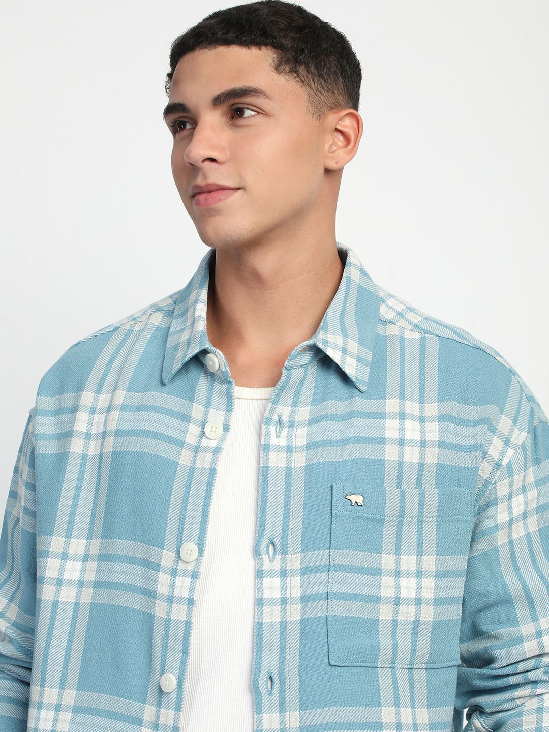 

THE BEAR HOUSE Men Tartan Checks Opaque Relaxed Fit Cotton Casual Shirt, Blue