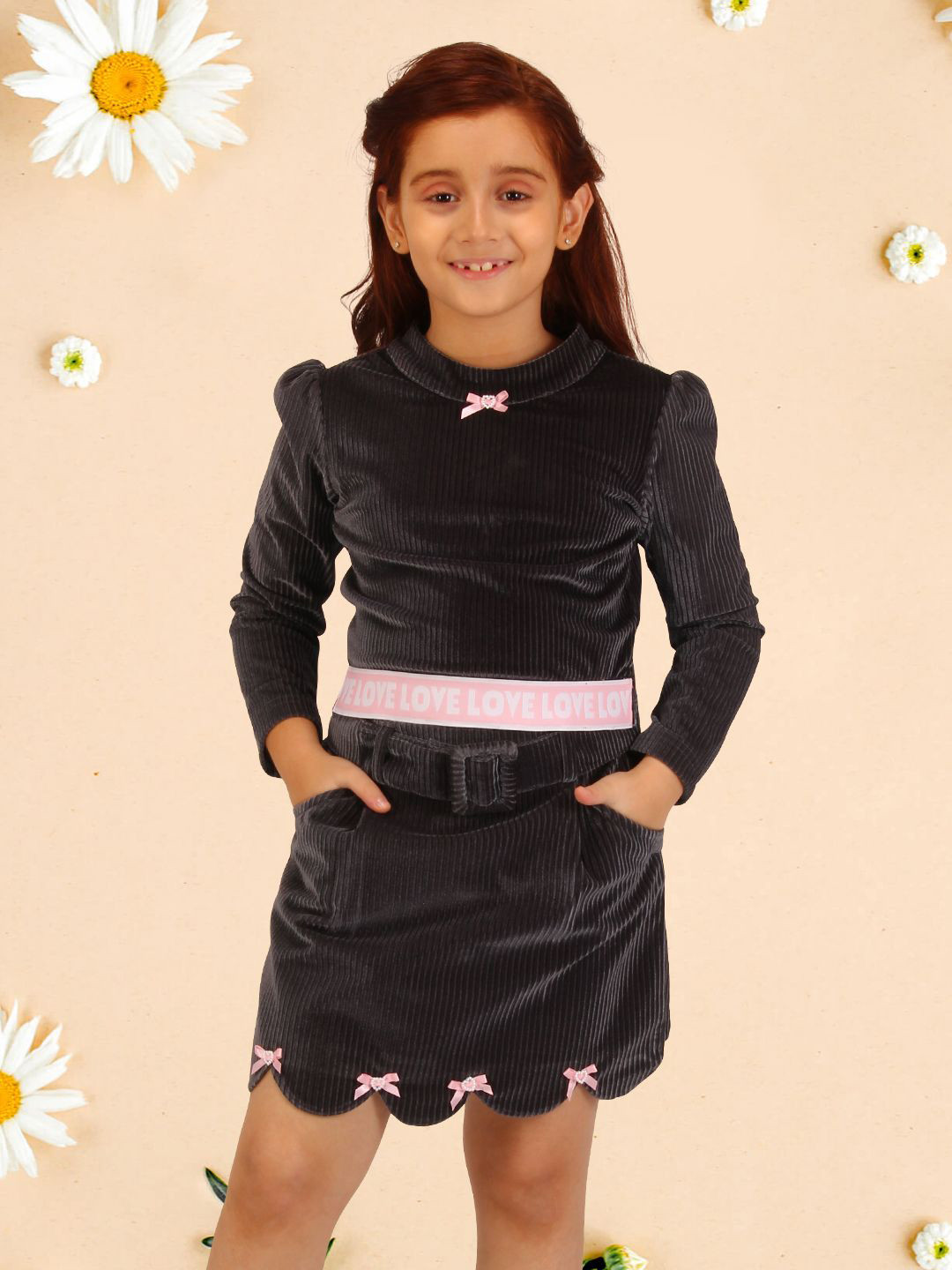 

CUTECUMBER Girls Long Sleeves Top with Skirt, Grey