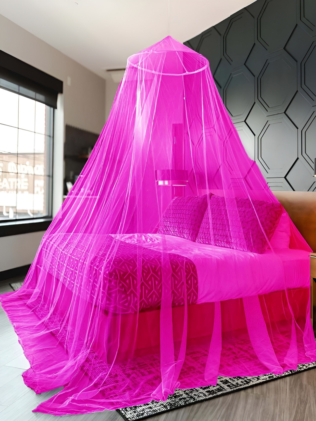 

MARUTI ENTERPRISE Pink King Size Hanging Mosquito Net