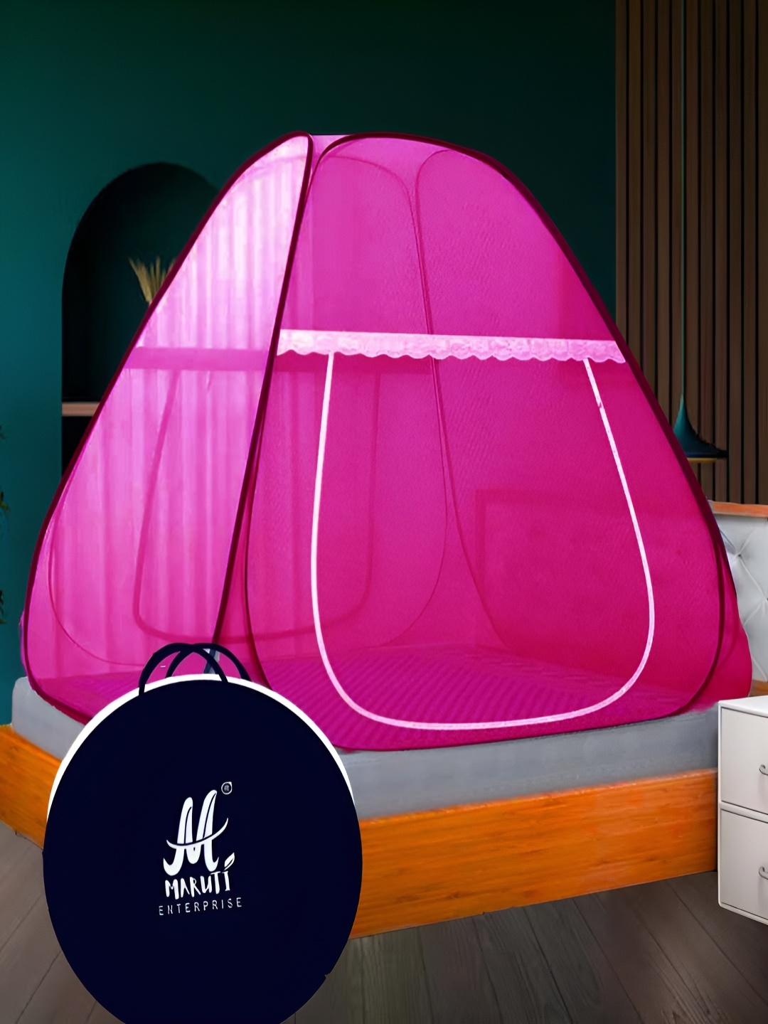 

MARUTI ENTERPRISE Pink King Size Tent Mosquito Net