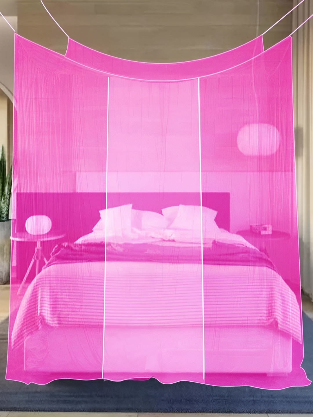 

MARUTI ENTERPRISE Pink King Size Hanging Mosquito Net
