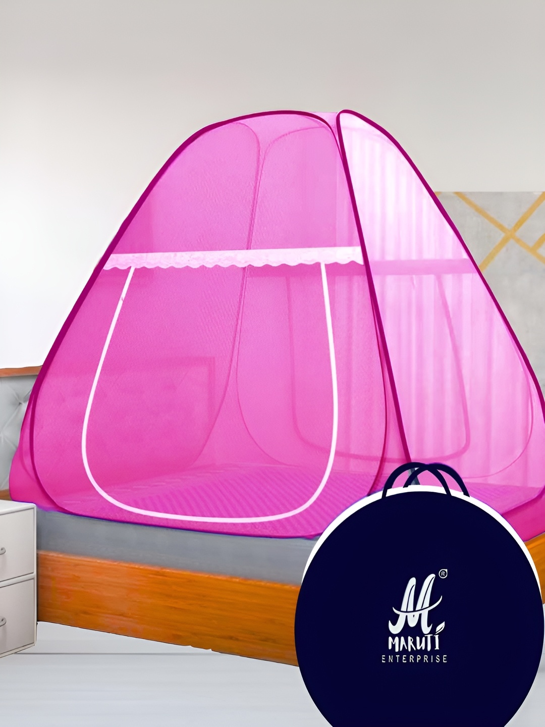 

MARUTI ENTERPRISE Pink King Size Tent Mosquito Net