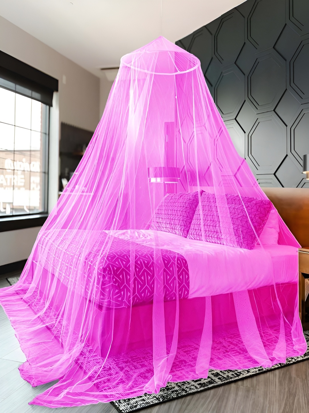 

MARUTI ENTERPRISE Pink King Size Hanging Mosquito Net