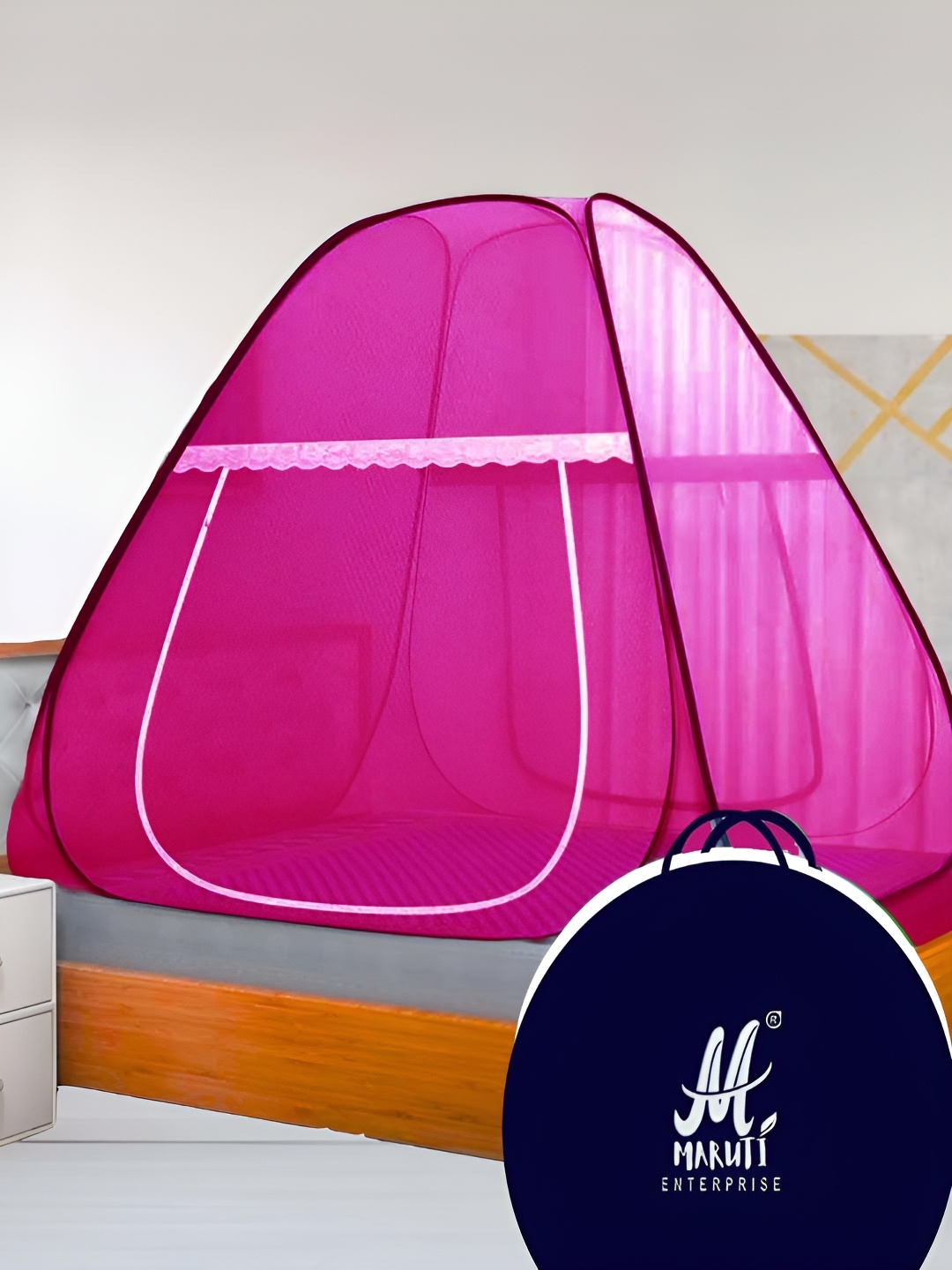 

MARUTI ENTERPRISE Pink King Size Tent Mosquito Net