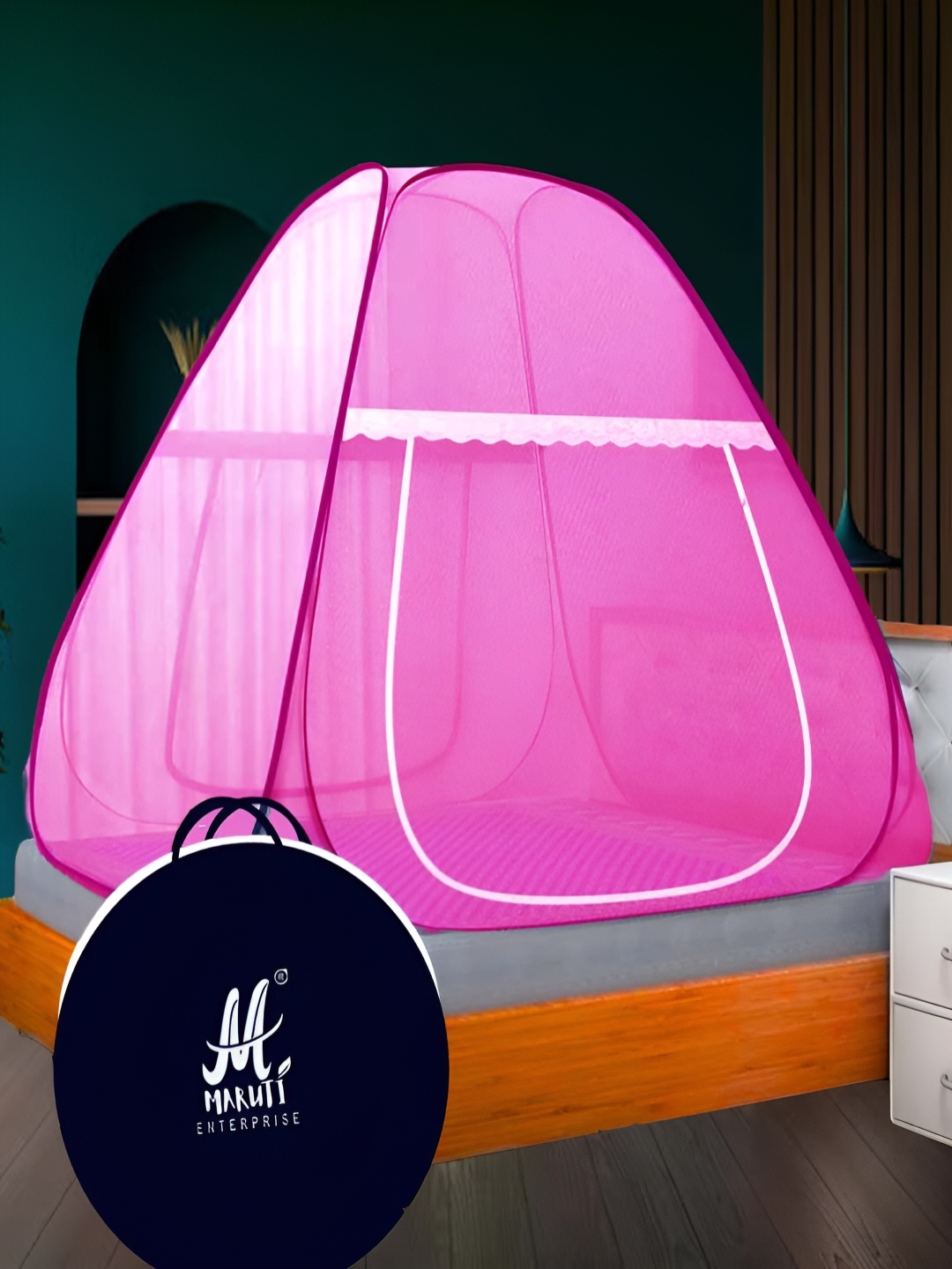 

MARUTI ENTERPRISE Pink King Size Tent Mosquito Net