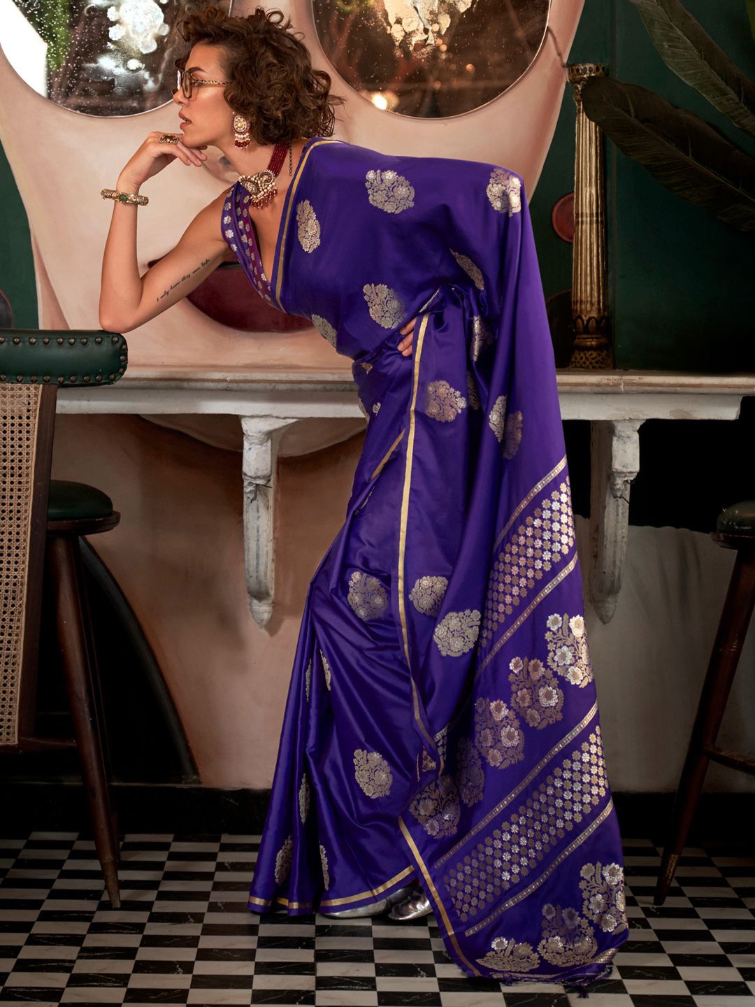 

Mitera Woven Design Zari Satin Banarasi Saree, Purple